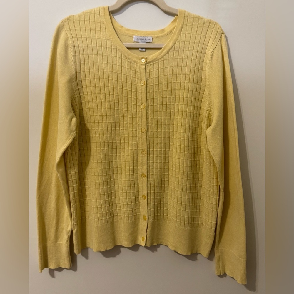 Charter Club Women’s Yellow Windowpane Cardigan Sweater Size XL